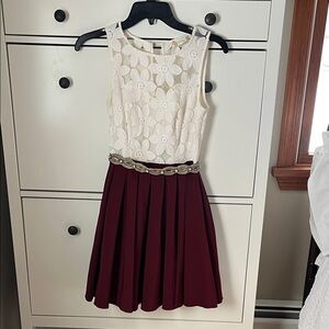 Altar'd State Cream and Burgundy Mini Dress